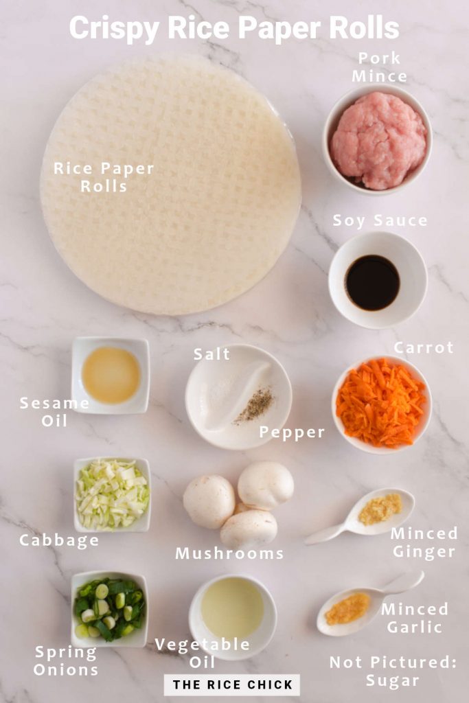 Ingredients for crispy rice paper rolls.