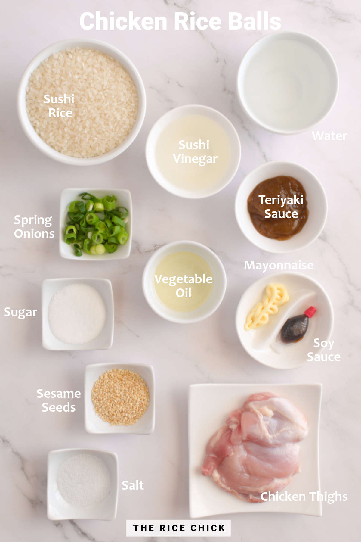 Chicken rice ball ingredients.
