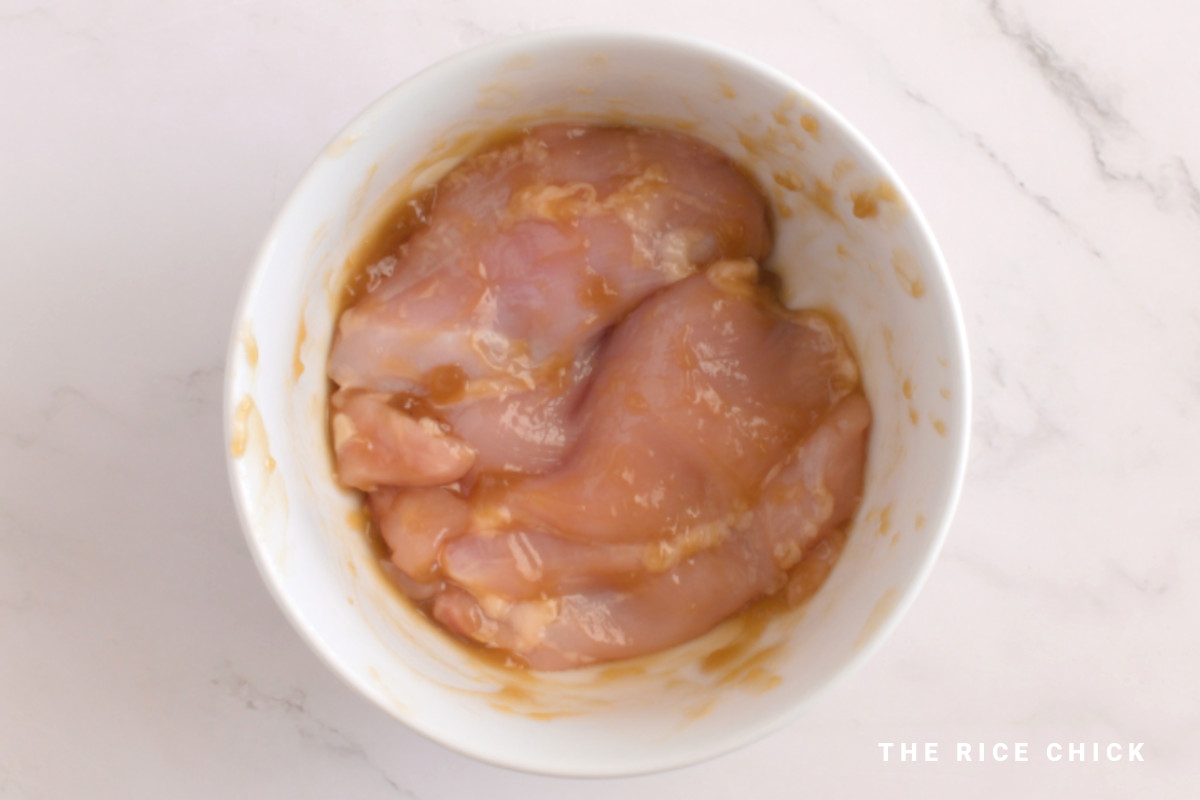 Chicken marinated in teriyaki sauce.