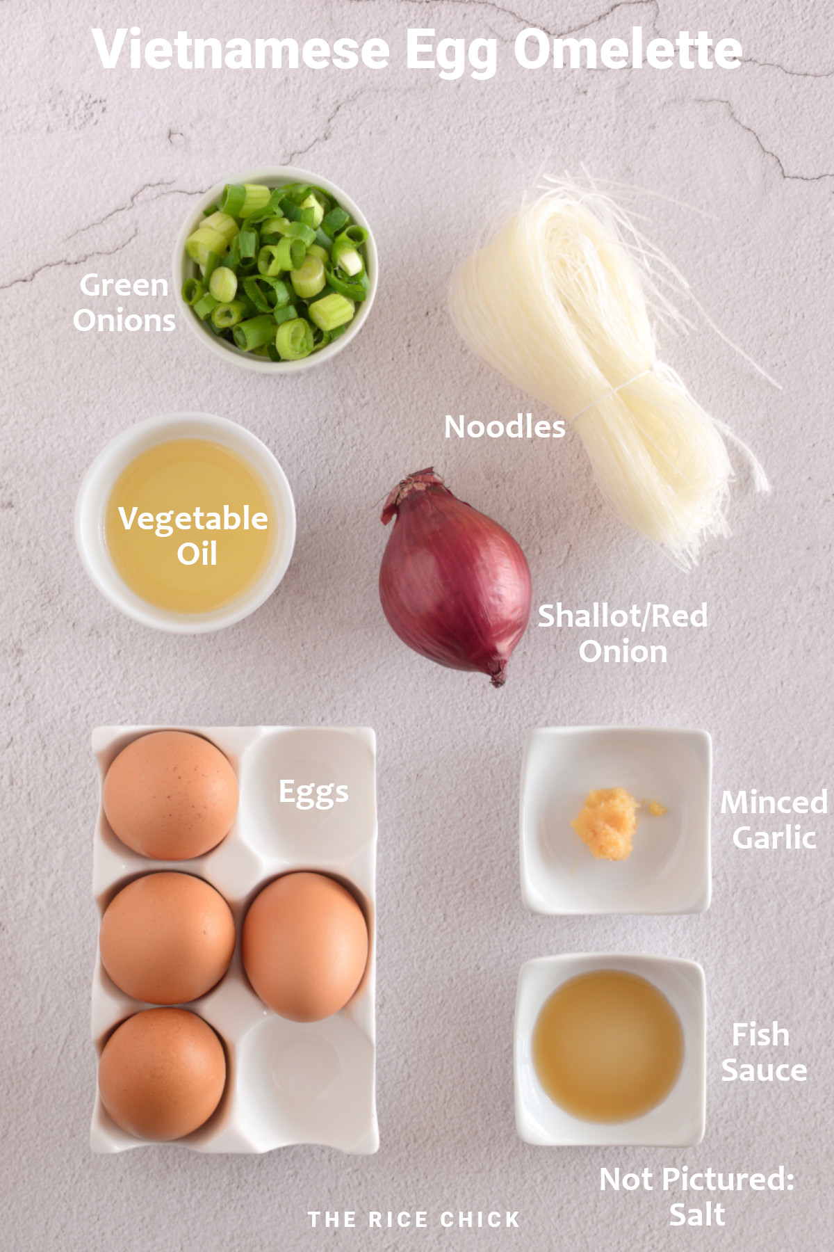 Ingredients for Vietnamese egg omelette.