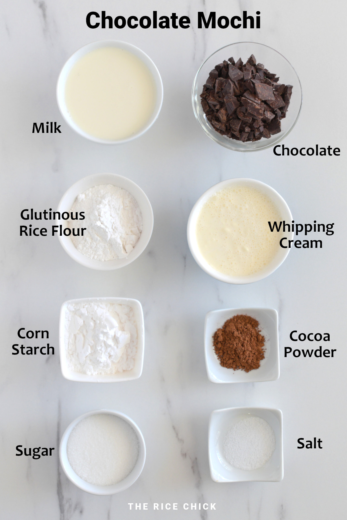 Ingredients used for chocolate mochi.