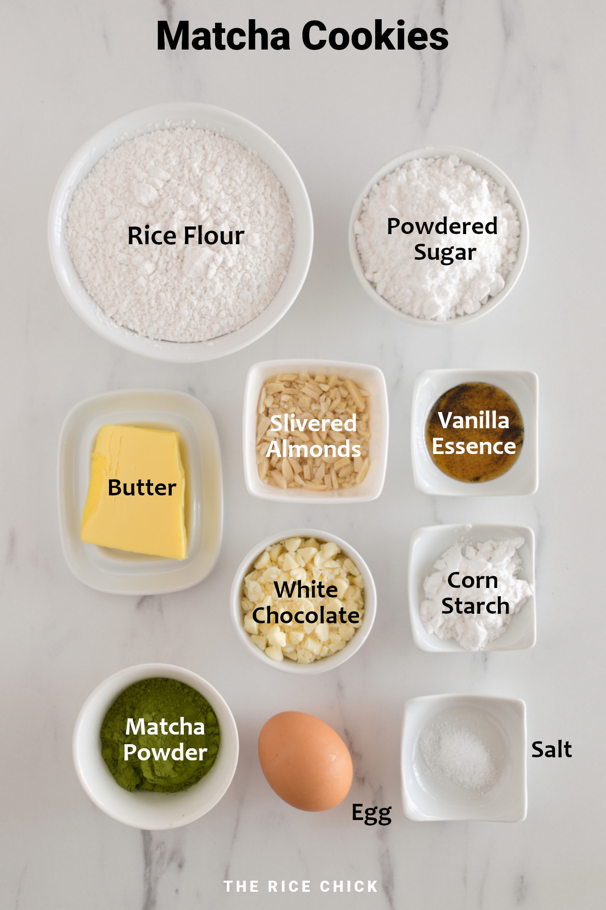 Ingredients for matcha cookies.