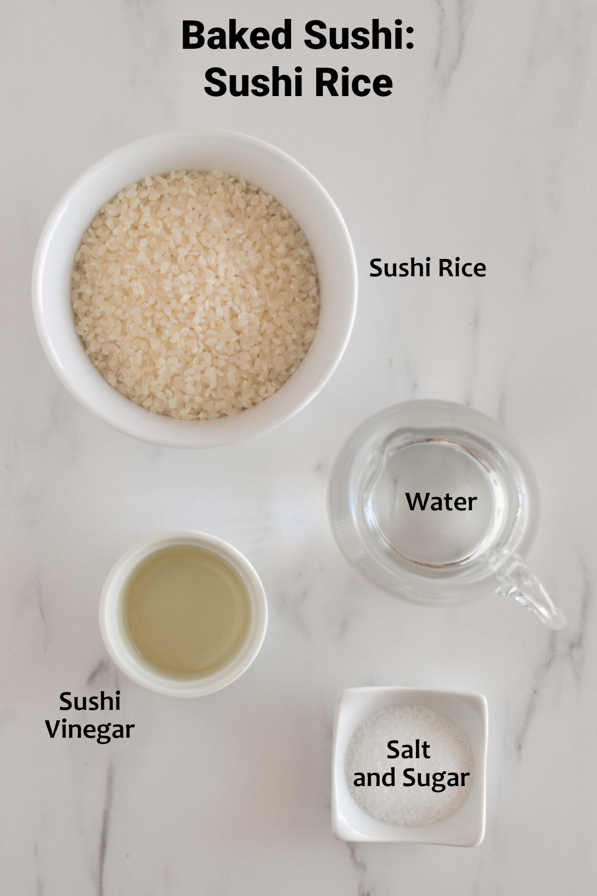 Ingredients used for sushi rice.