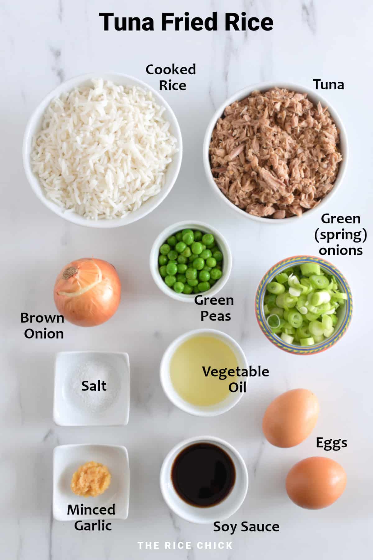 Ingredients for tuna fried rice.