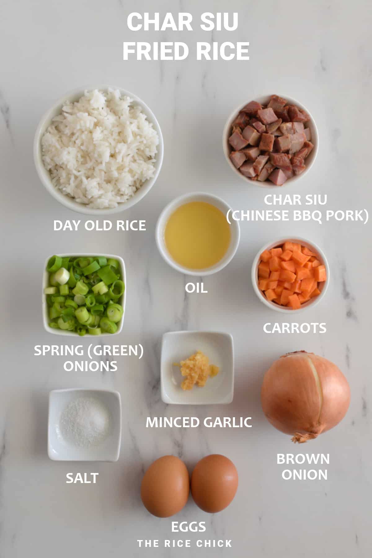 Char siu fried rice ingredients.