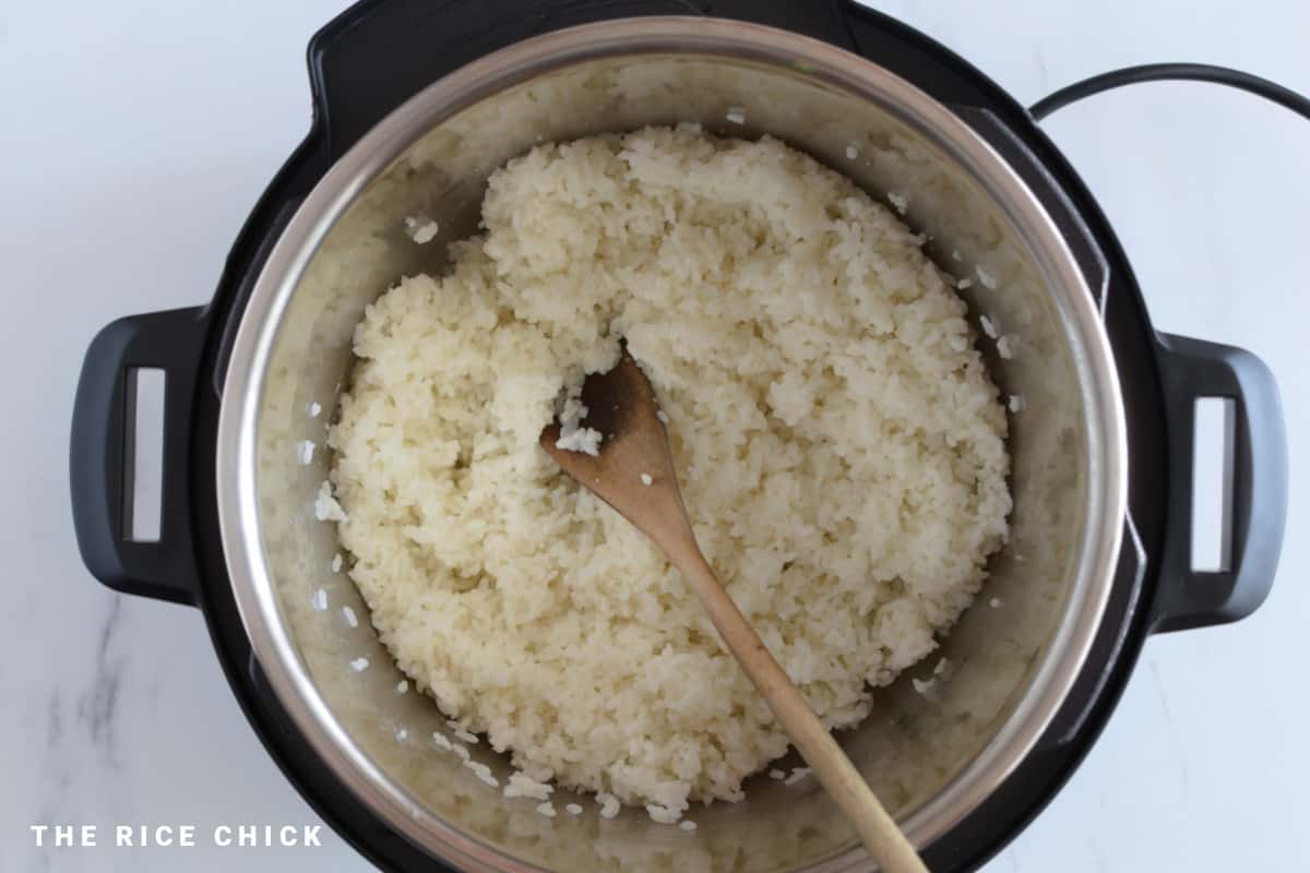 Cooked rice in the Instant Pot.