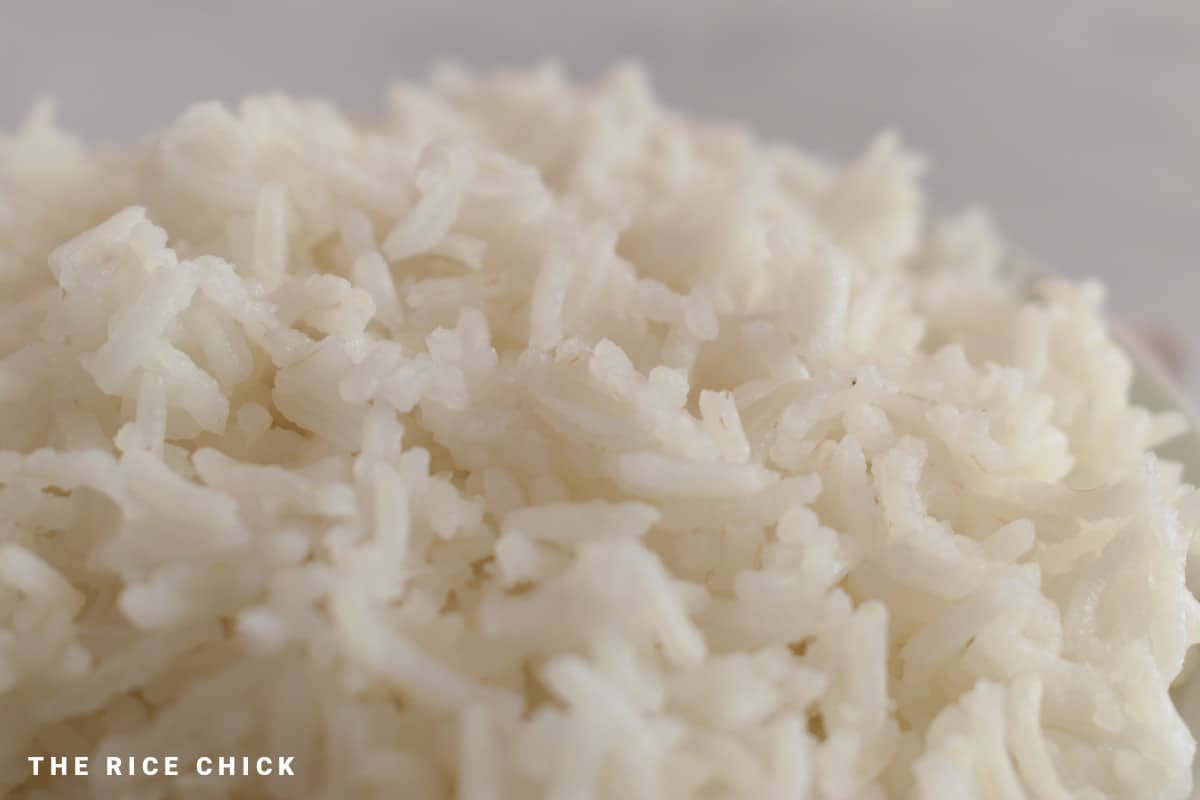 Close up image of cooked basmati rice.