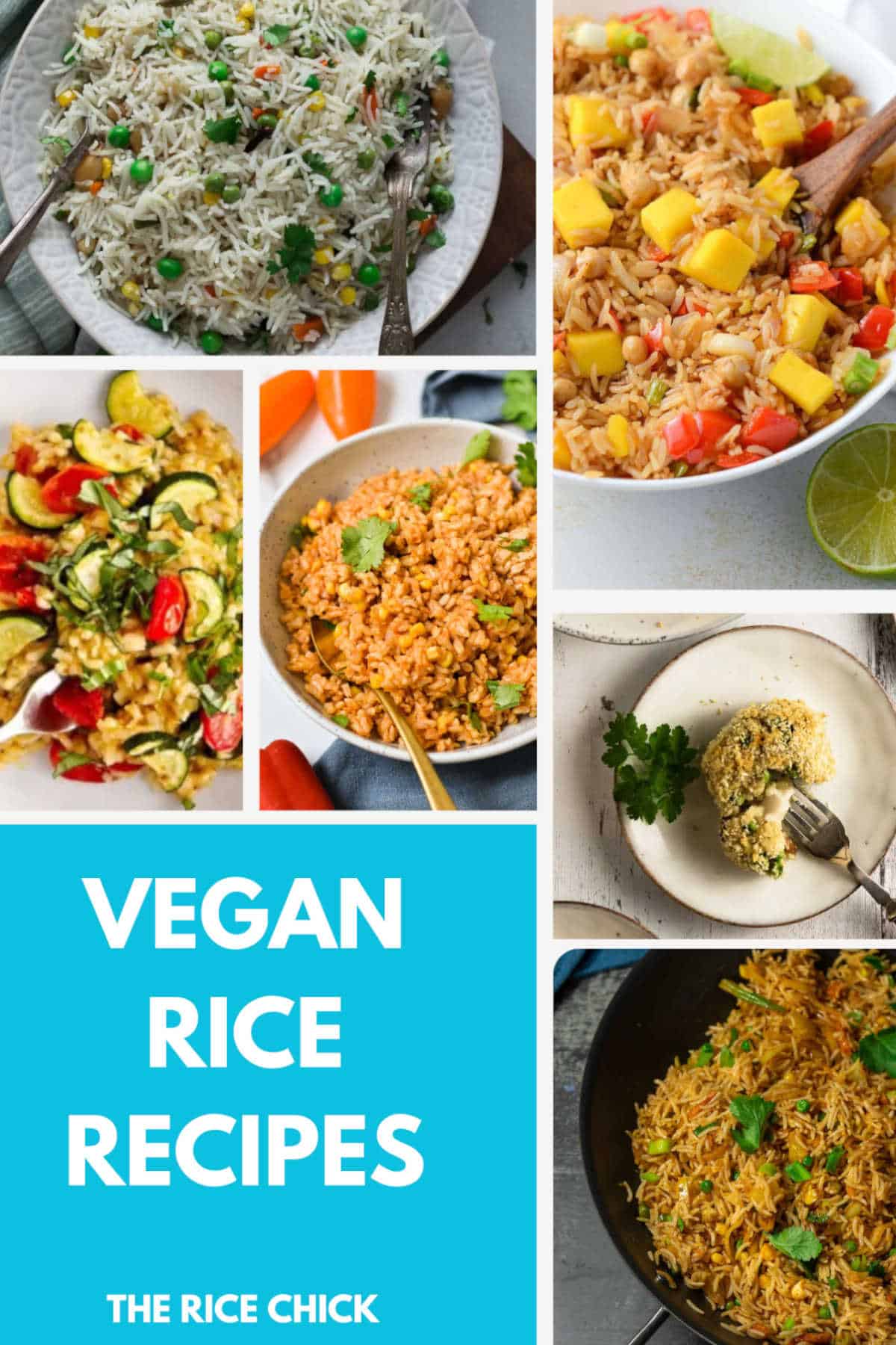Collage of images for vegan rice recipes.