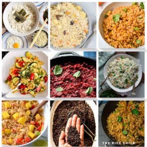 Collection of images for vegan rice recipes.