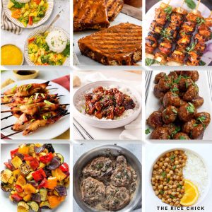 Collection of different images of what to eat with rice.