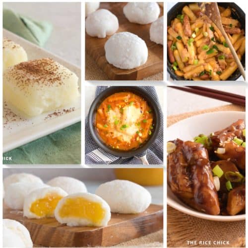 Collection of different images of Asian rice cake recipes.
