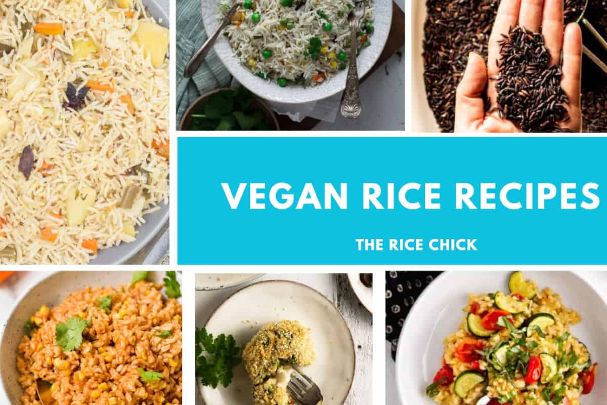 Collection of different images for vegan rice recipes.