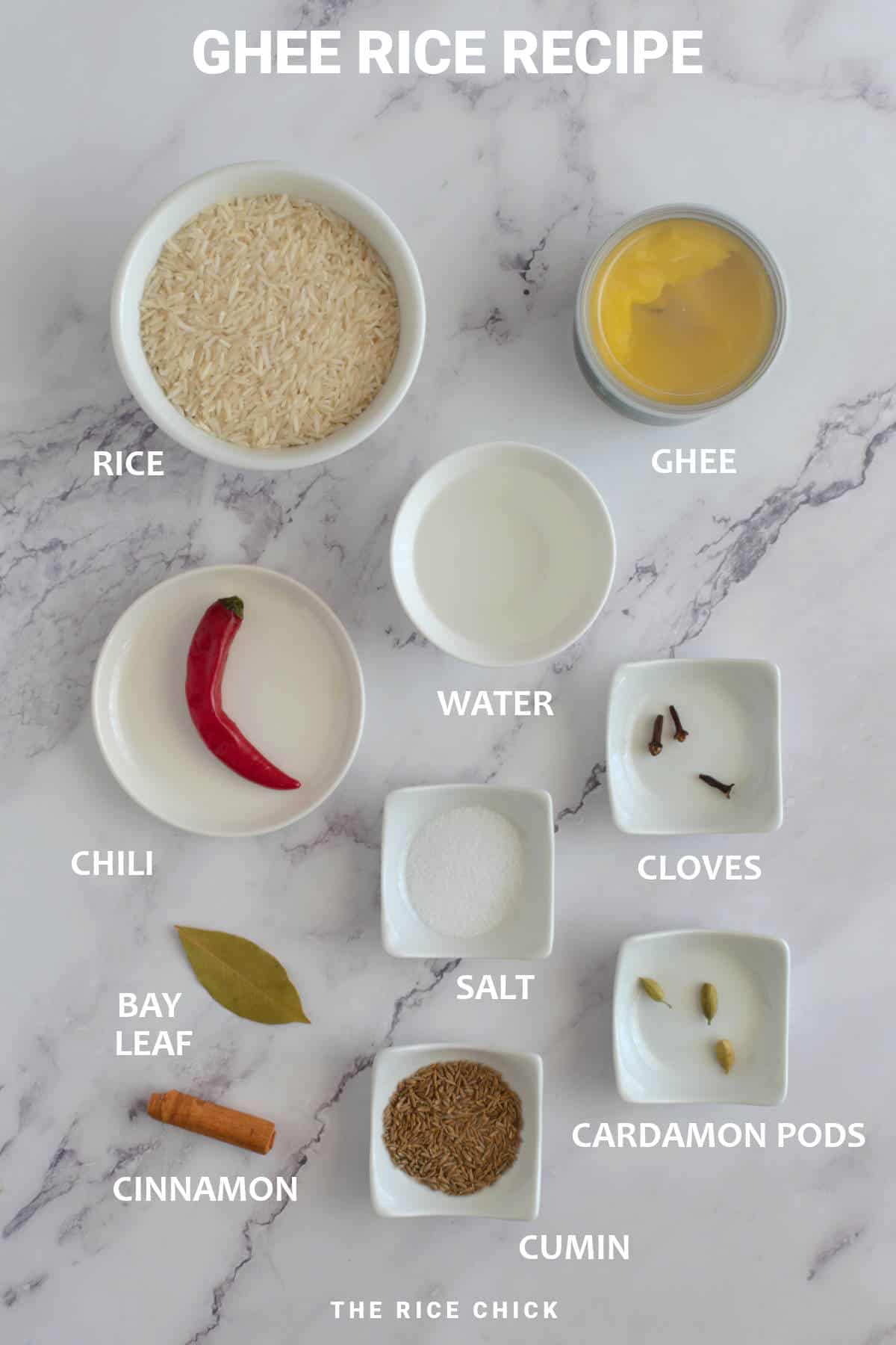 Ghee rice recipe ingredients.