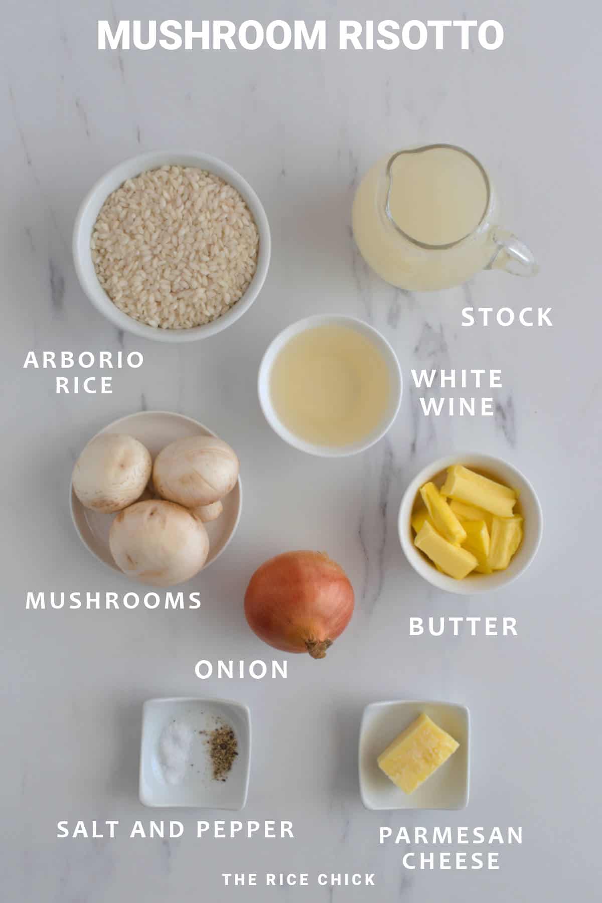 Ingredients for mushroom risotto.
