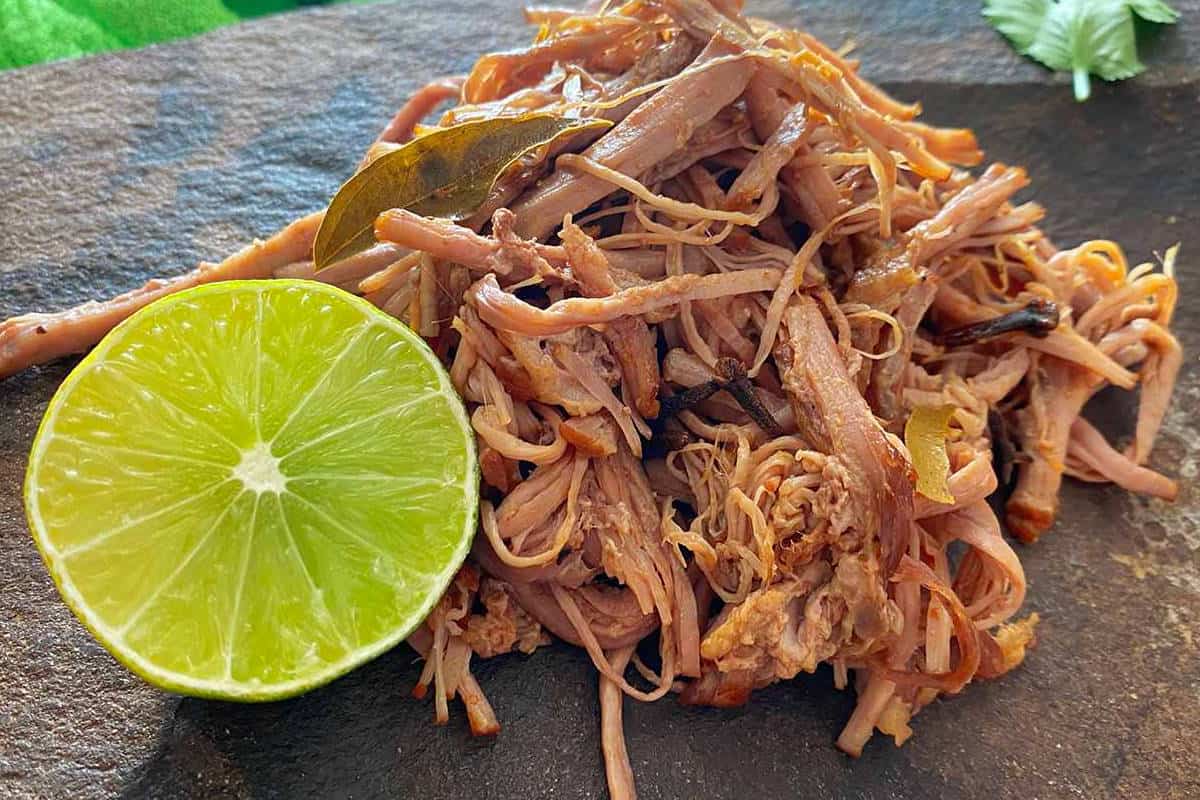 Close up image of shredded barbacoa chicken.