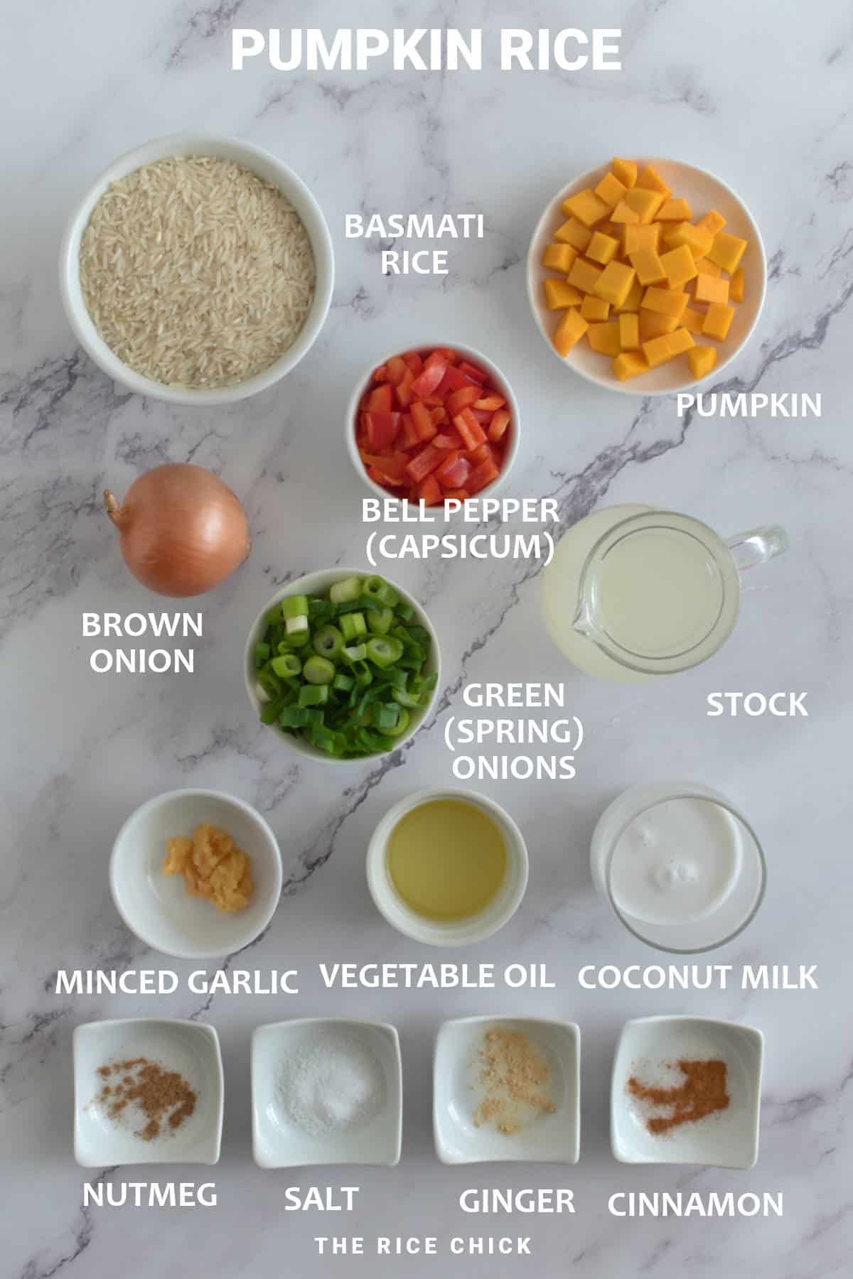 Ingredients for pumpkin rice.