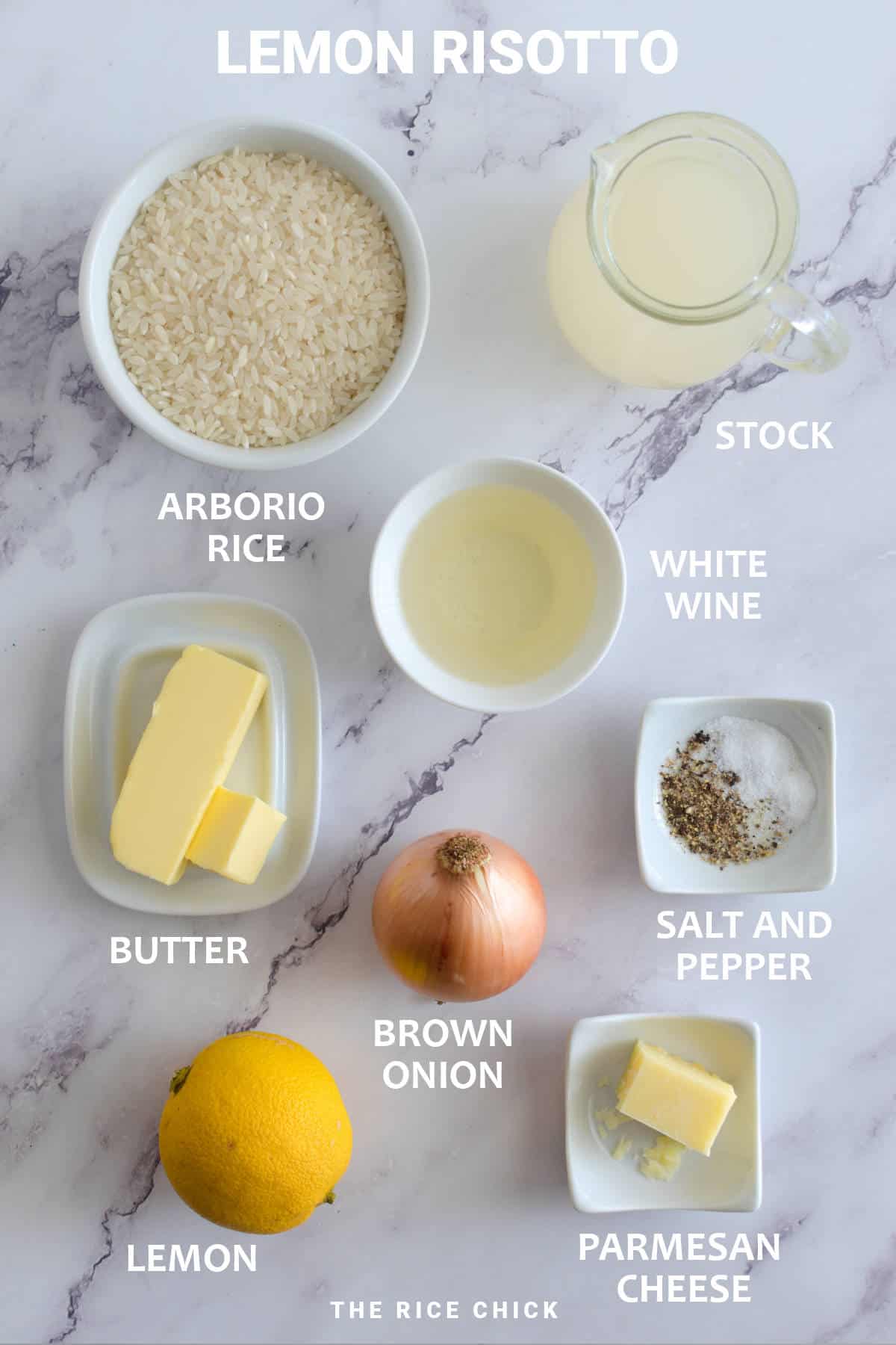Ingredients for lemon risotto.