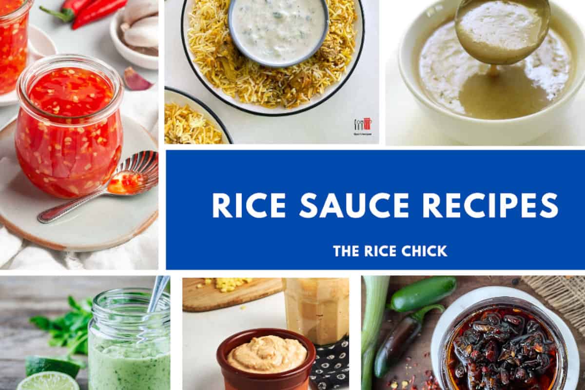 Collection of images of rice sauces.