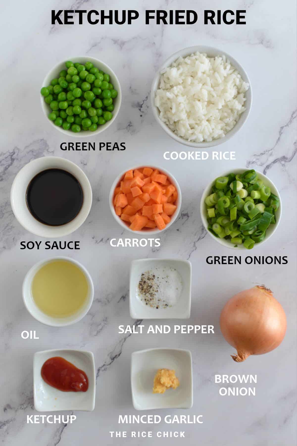 Ingredients for ketchup fried rice.