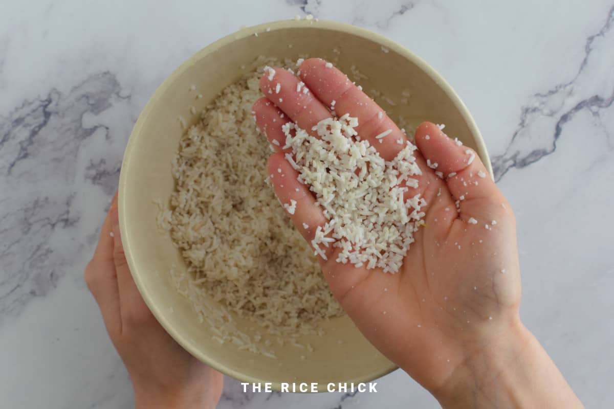 Rice grains in a bowl.