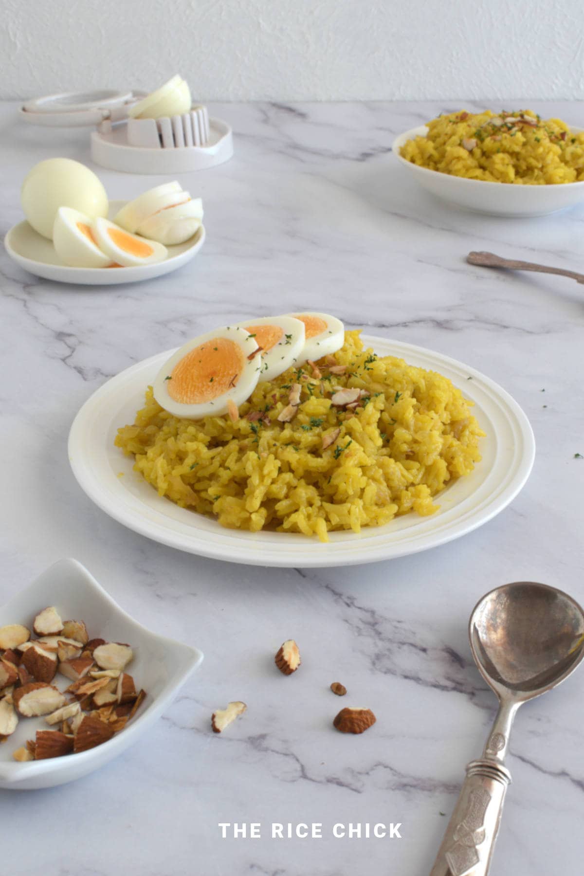 Yellow rice in a plate.