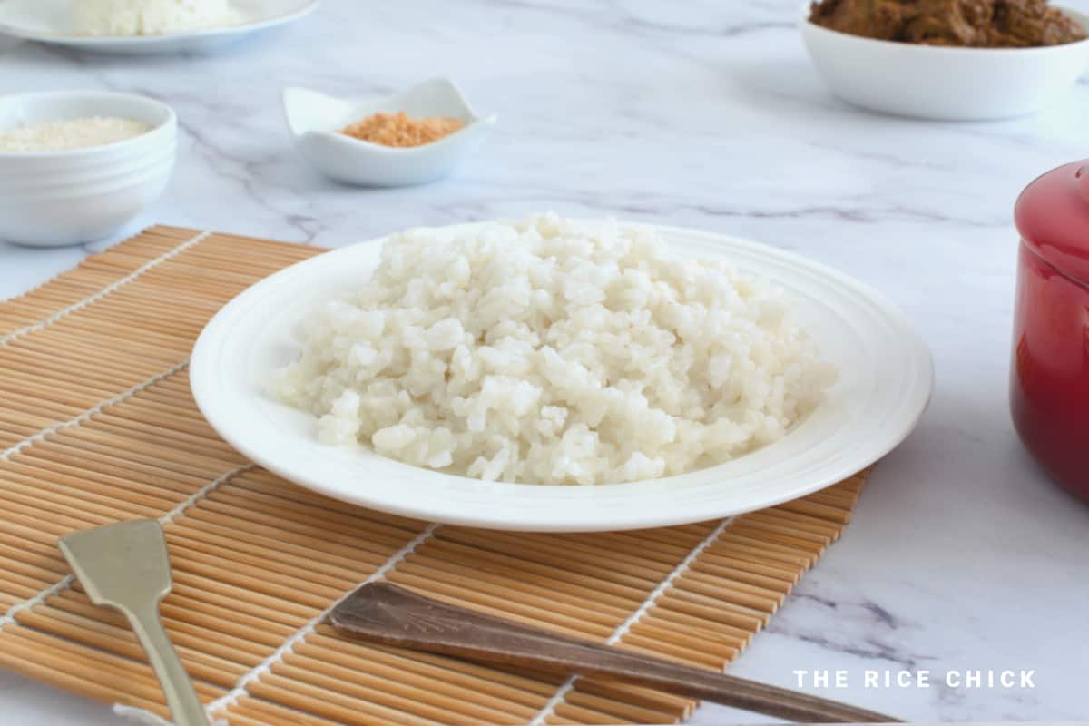 Coconut rice on a plate.