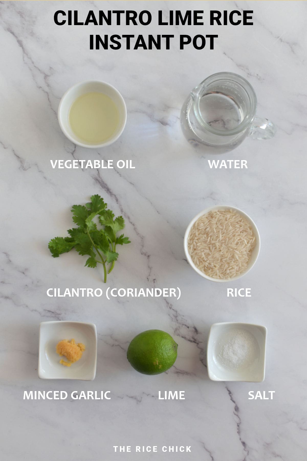 Ingredients for cilantro lime rice in the Instant Pot.