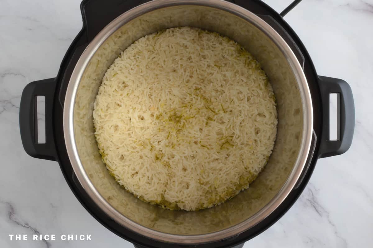 Cooked cilantro lime rice in an Instant Pot.