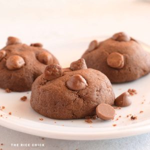 Chocolate chip mochi cookies on a plate.