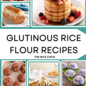 Collage of images of recipes that use glutinous rice flour.