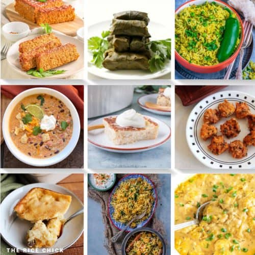 Collage of images of simple recipes with leftover rice.
