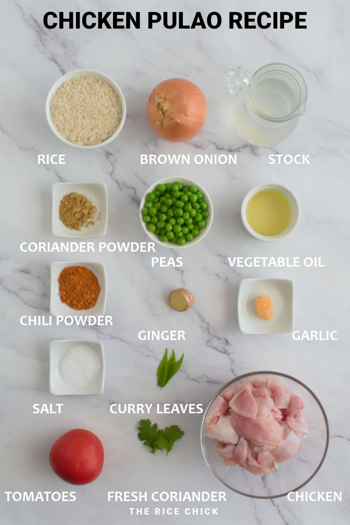 Ingredients for chicken pulao.