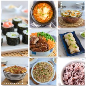 Collage of Asian rice dishes.