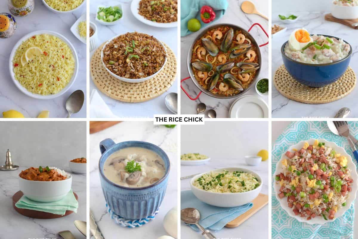 Collage of rice recipes.