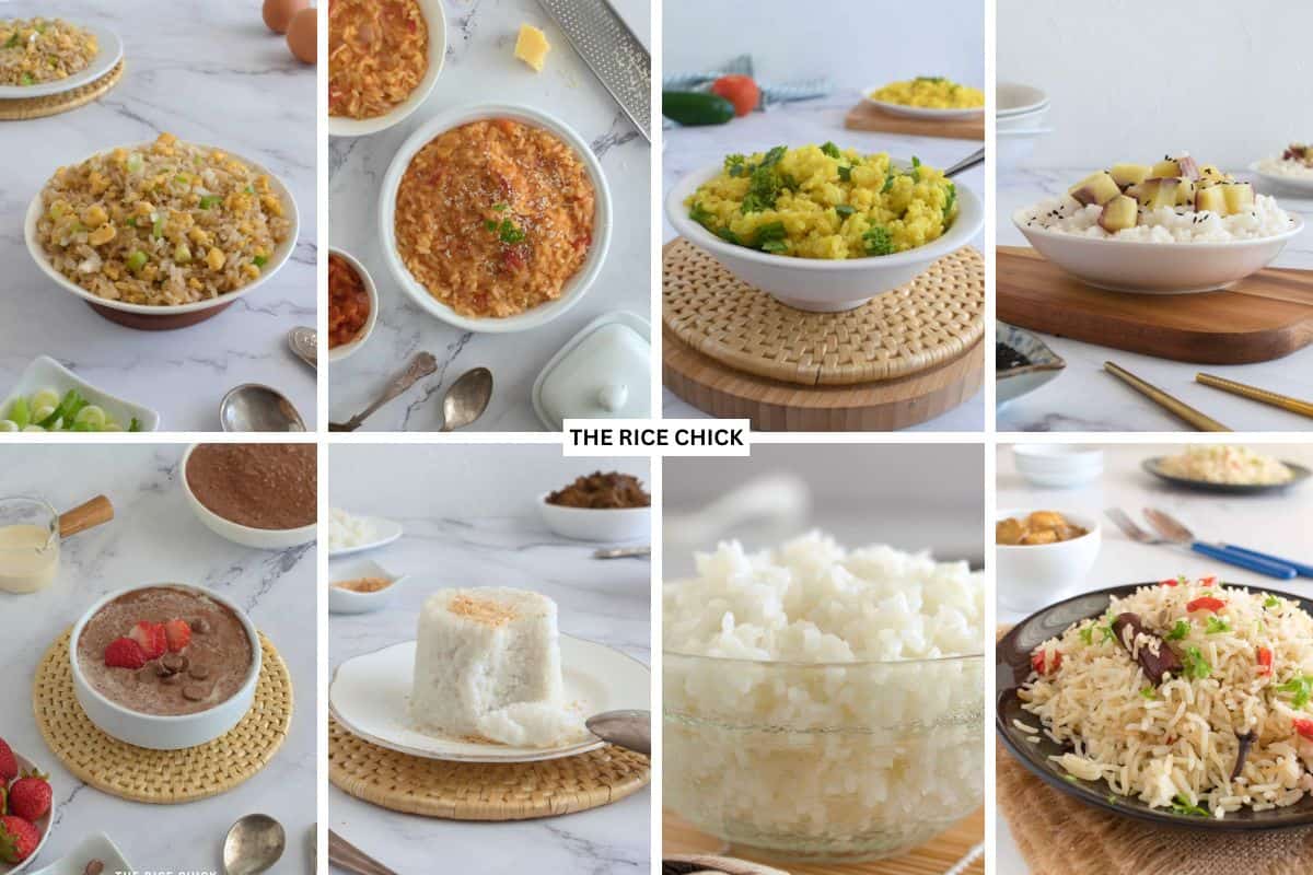 Collage of different rice dishes.