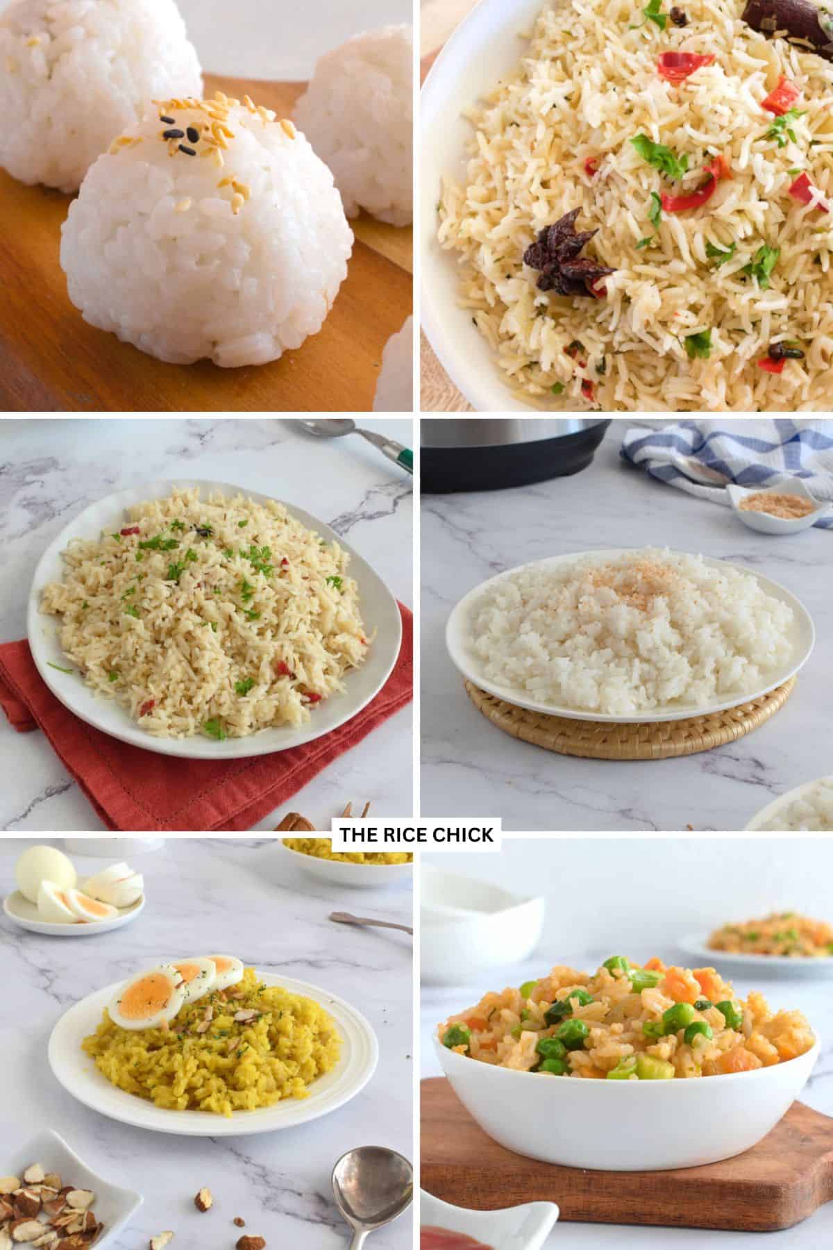Collage of rice dishes.