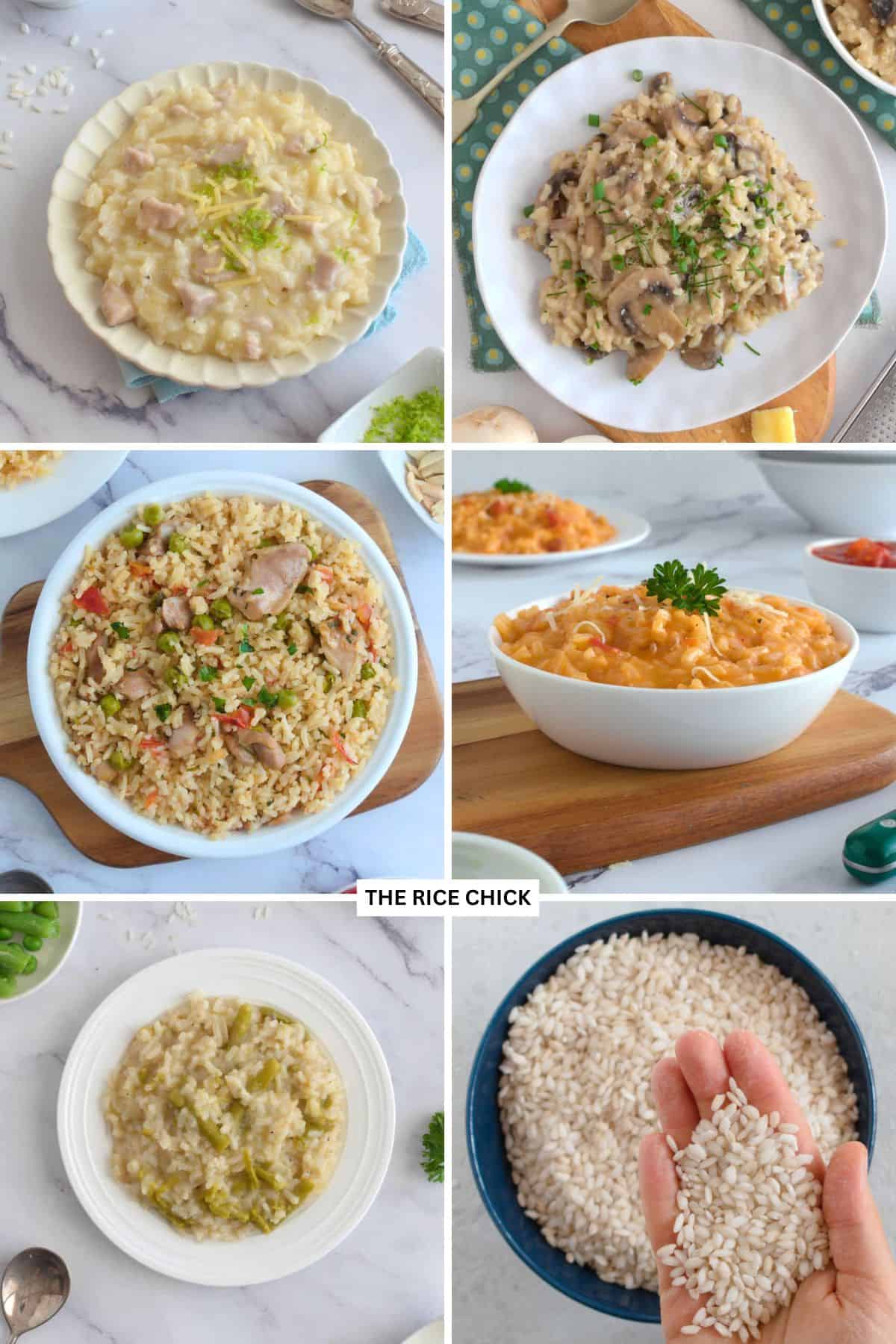 Collage of risotto and pulao.