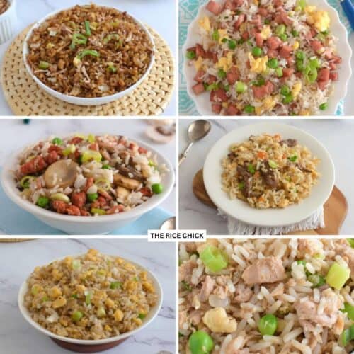 Collage of fried rice recipes.