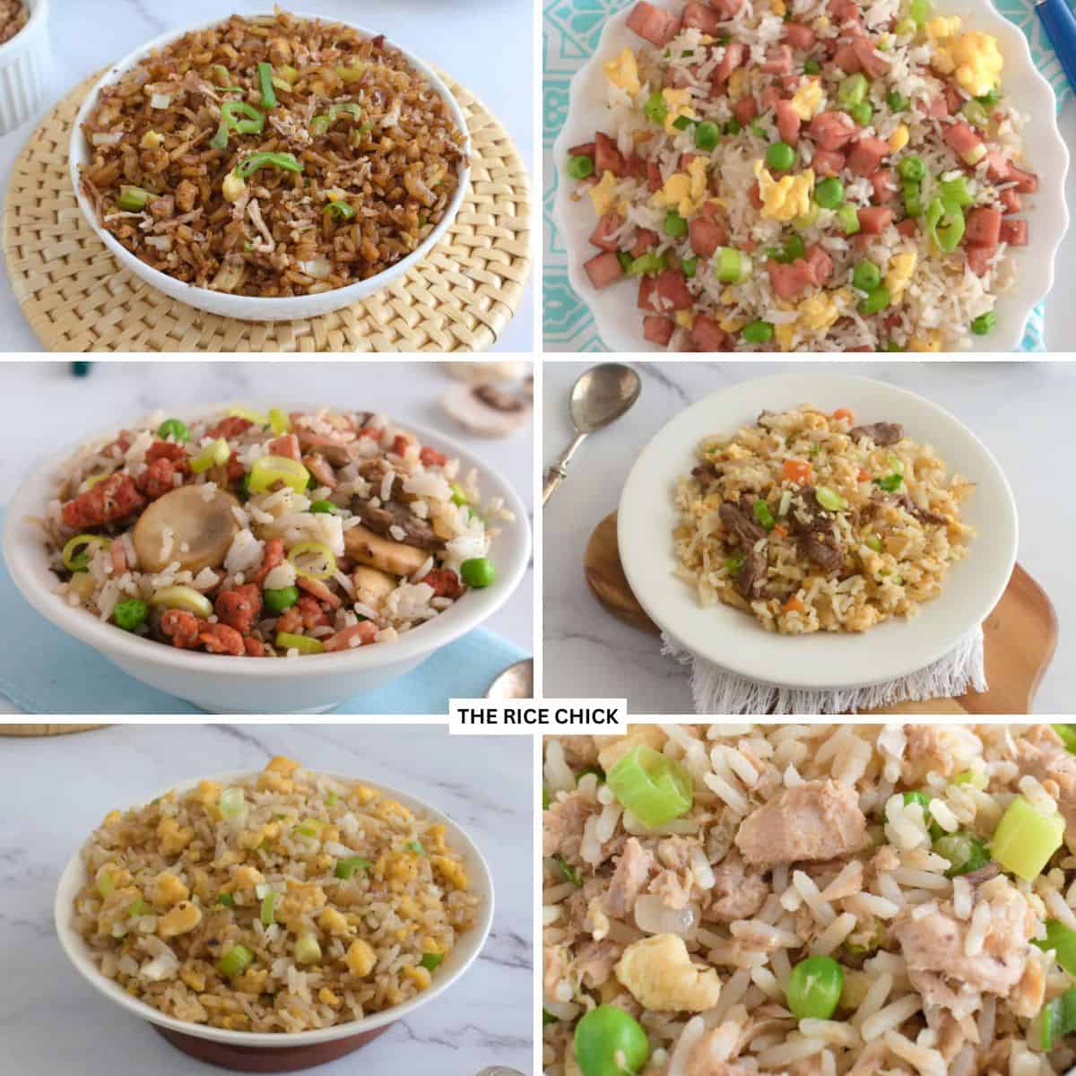 Collage of fried rice recipes.