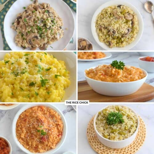 Collage of 6 risottos.