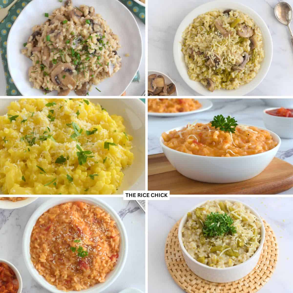 Collage of 6 risottos.