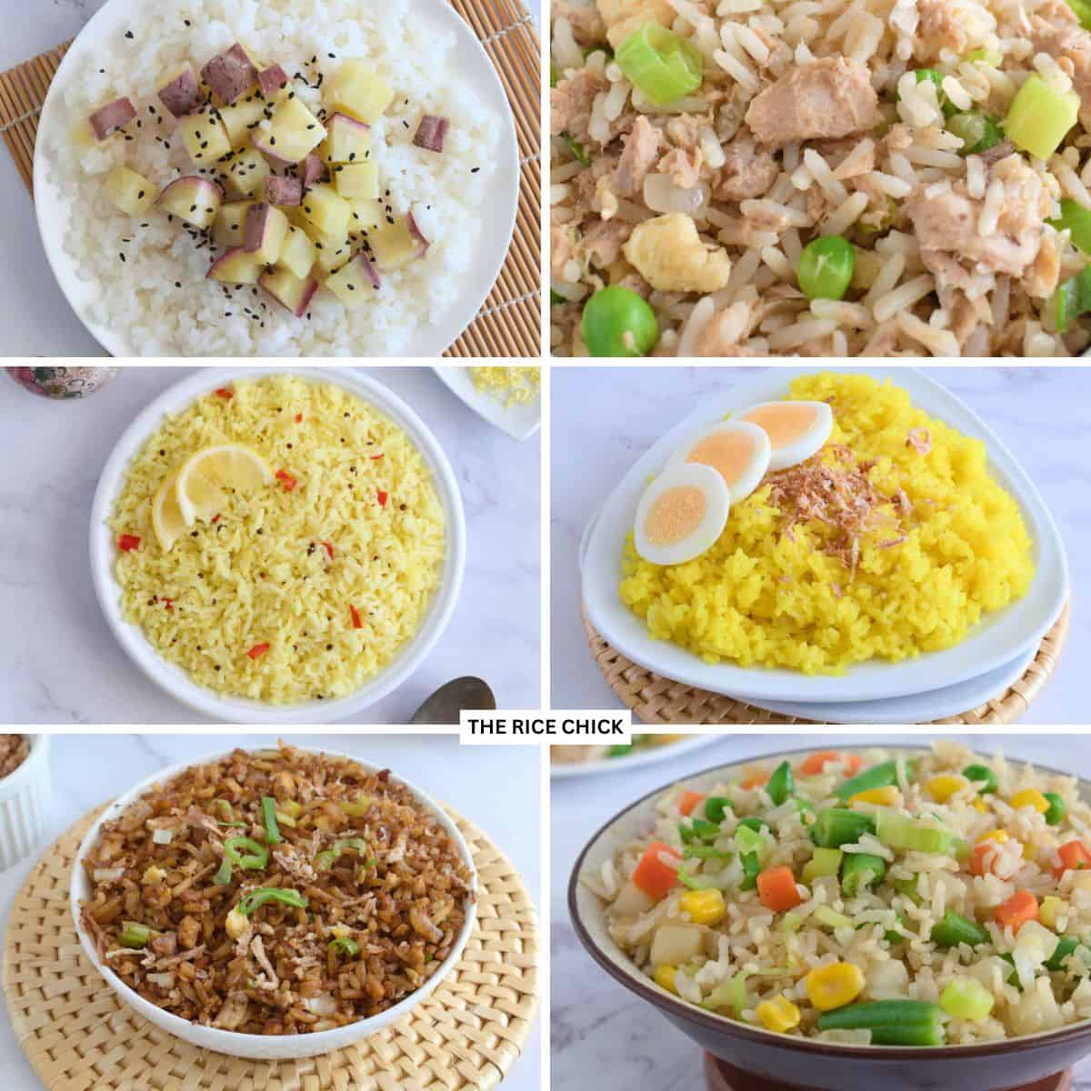Collection of 6 rice dishes.