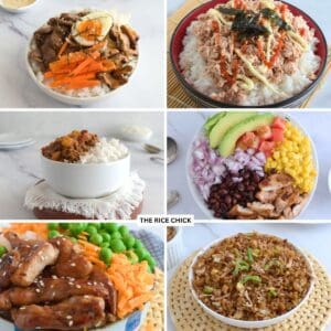 Collage of 6 rice bowls.