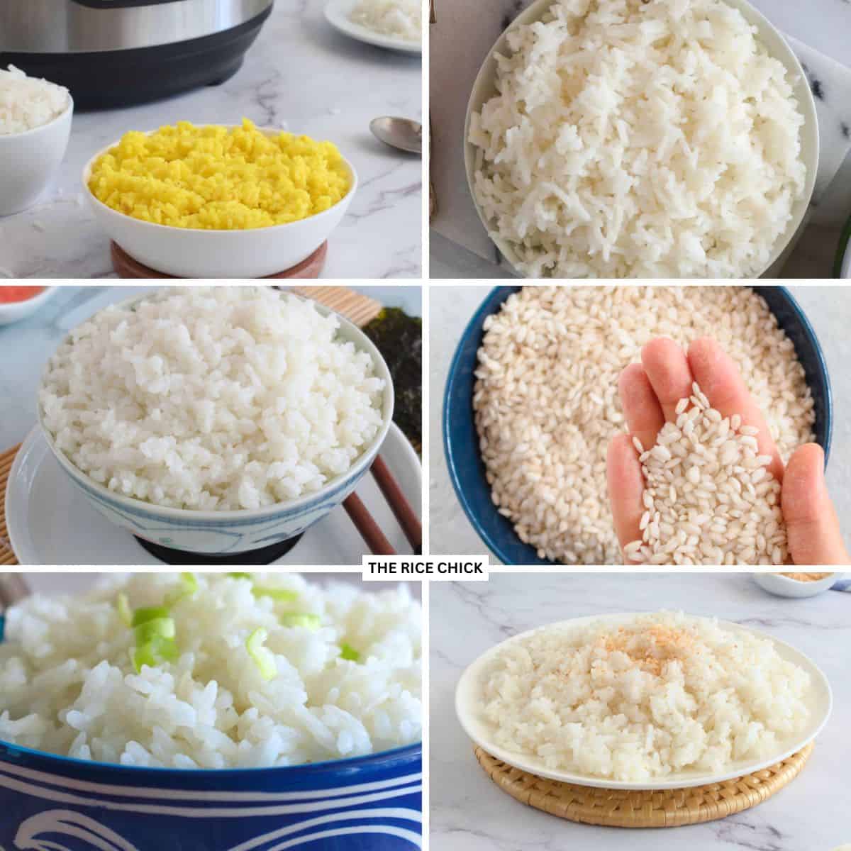 Collage of 6 rice images.